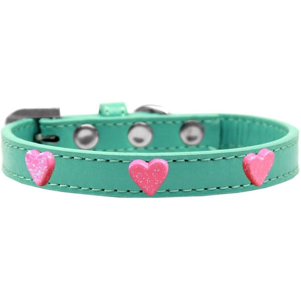 Mirage Pet Products Pink Glitter Heart Widget Dog CollarAqua Size 10 631-13 AQ10